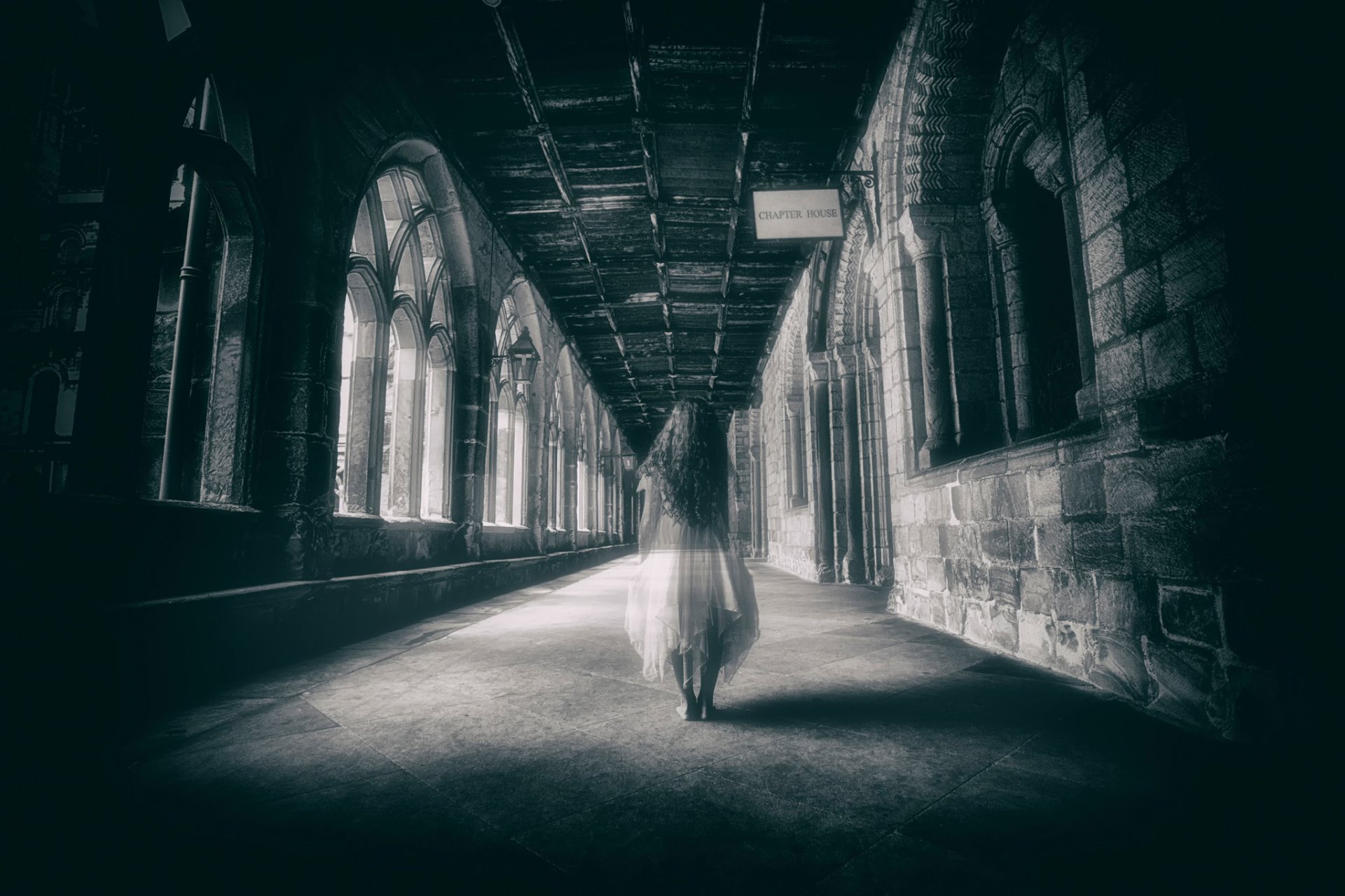 alone girl ghost castle corridor