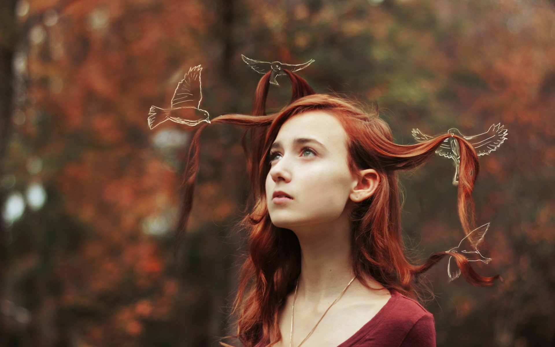 la jeune fille portrait oiseaux