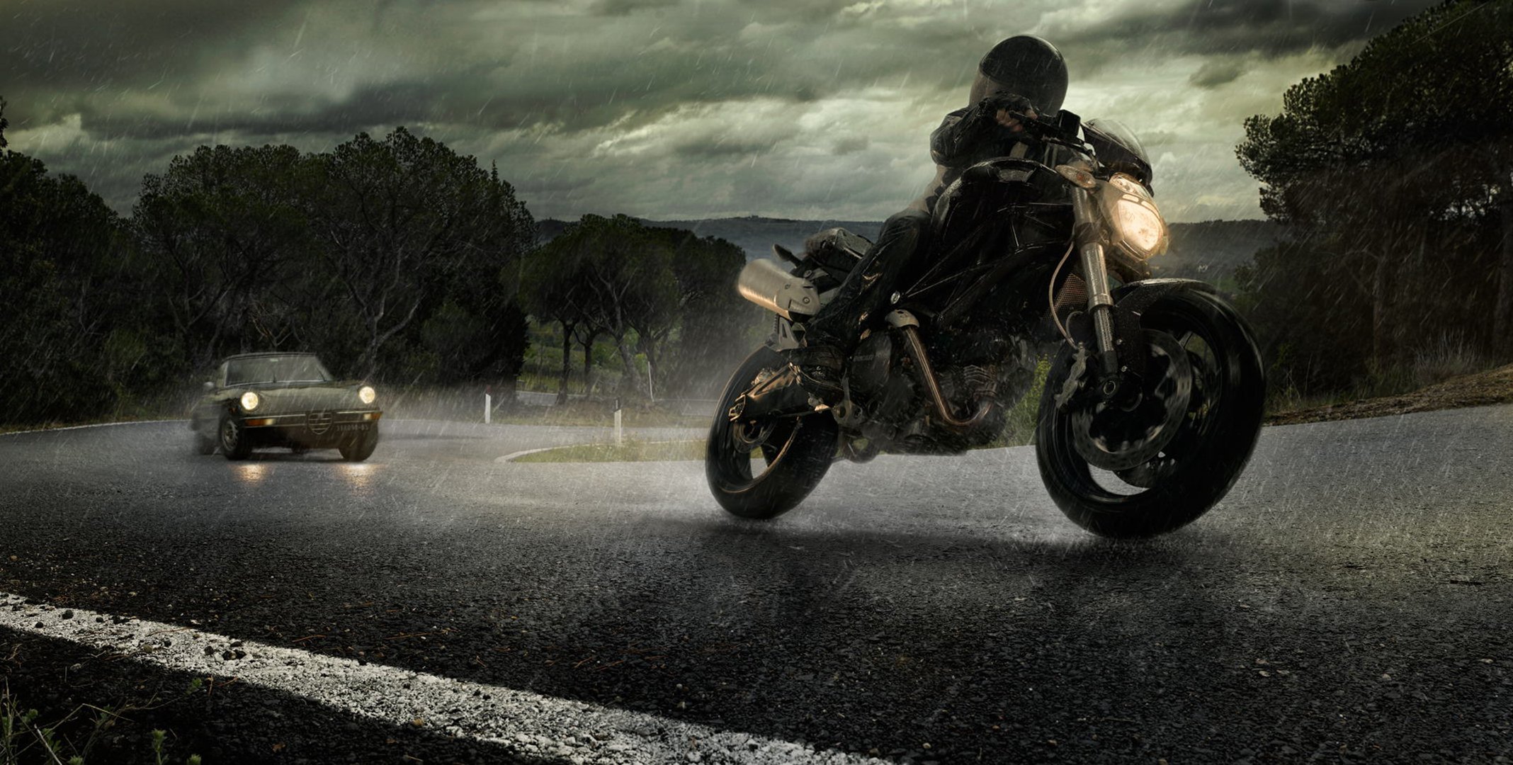 alfa romeo ducati vehicles bike road rain