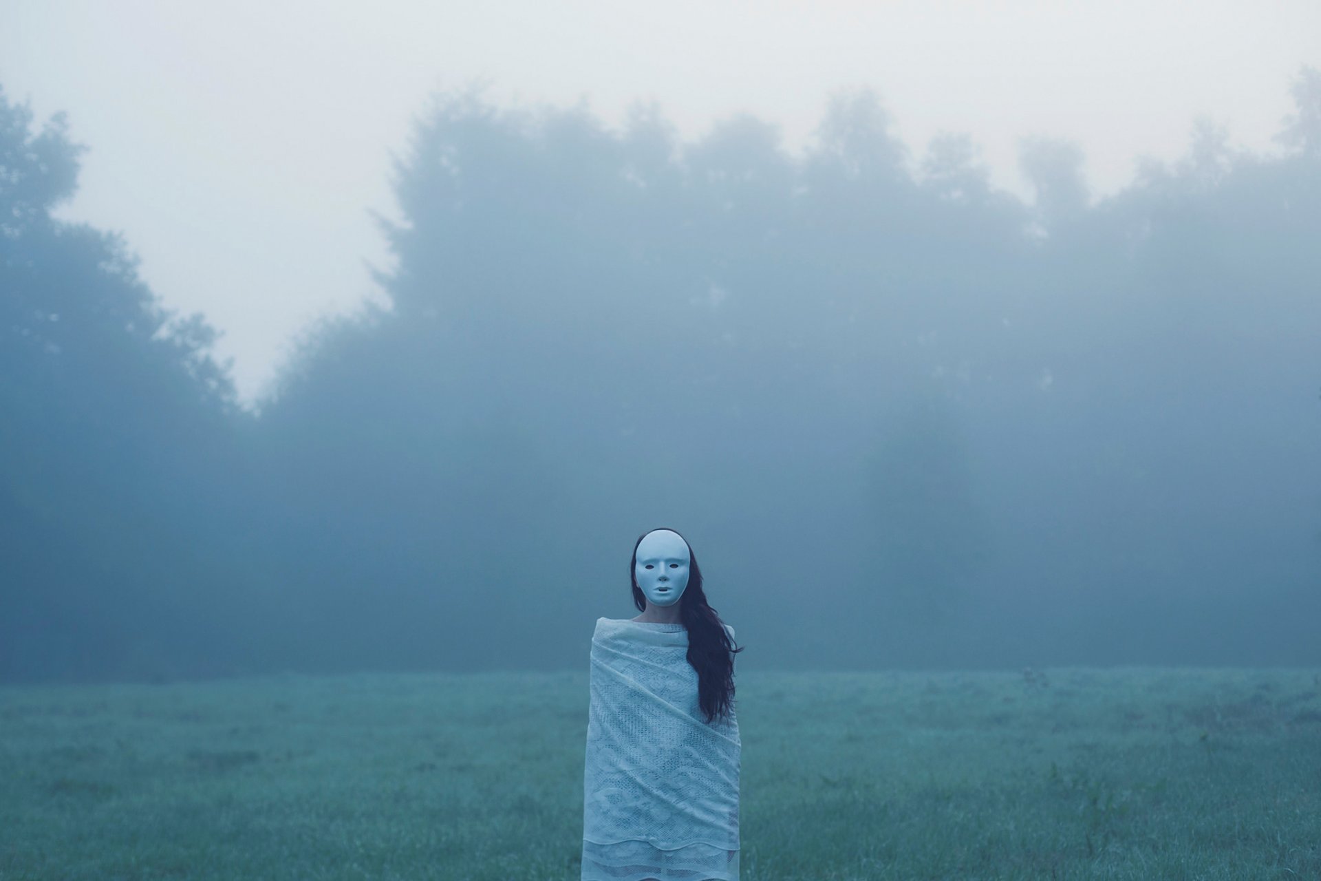 fog the field forest figure mask horror