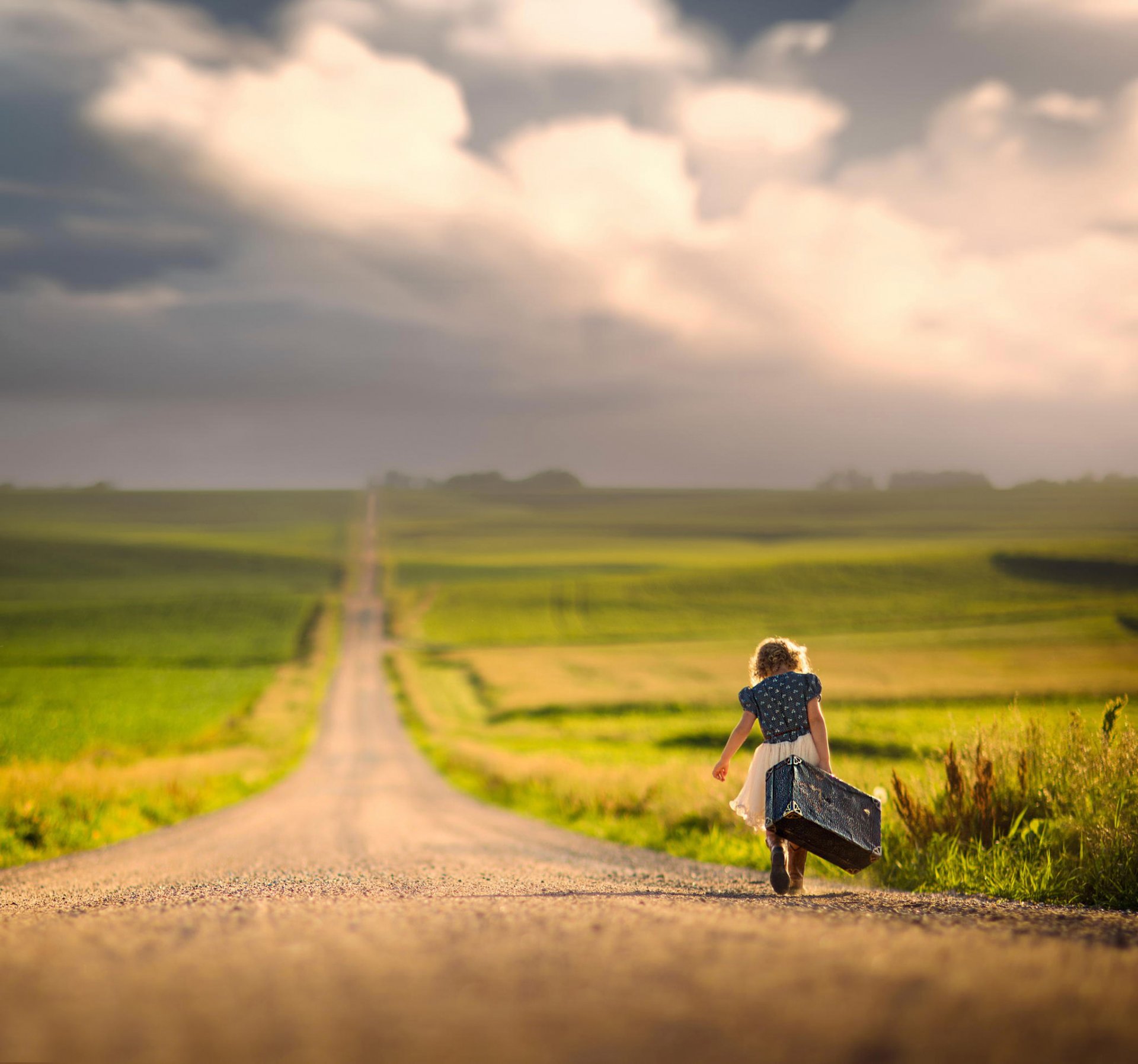 girl bag road the way space bokeh