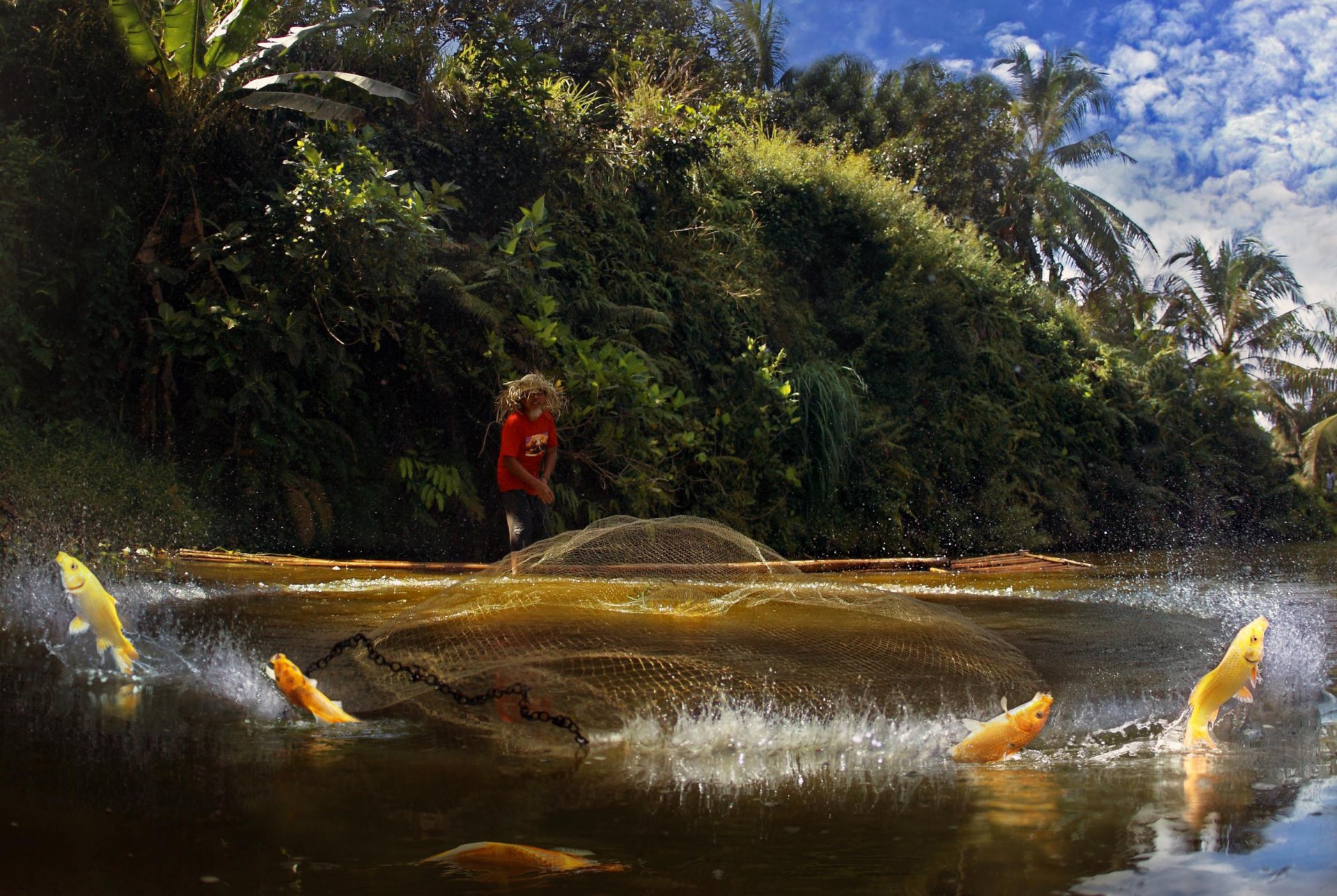 pescador red lanzamiento splash pescado