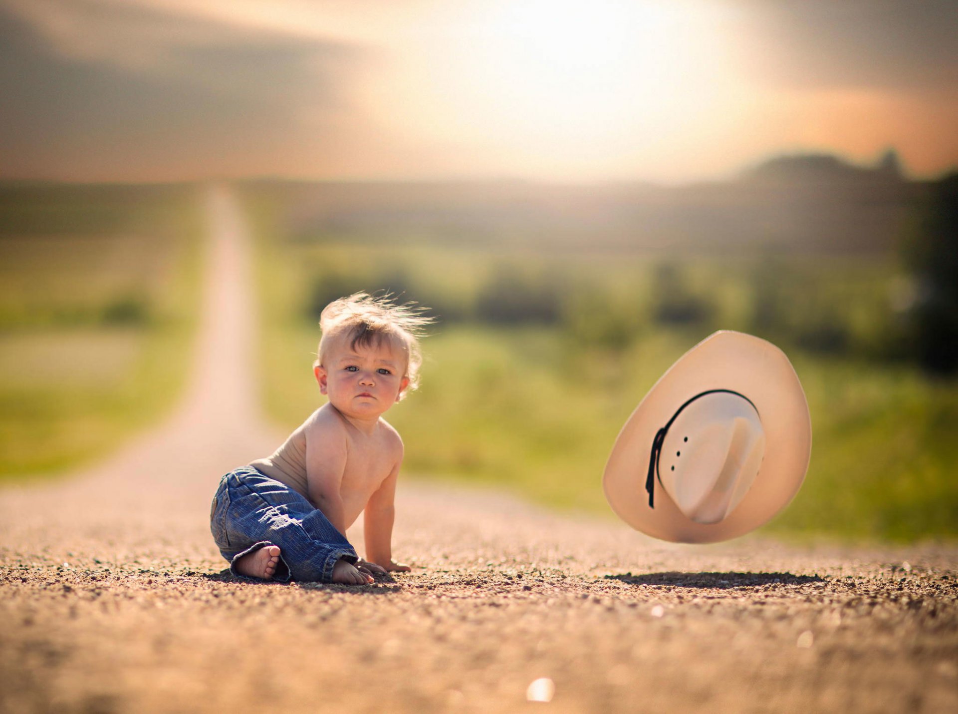 wind hat road space bokeh