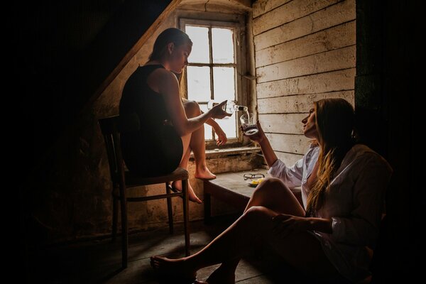 Gatherings of two friends in the attic