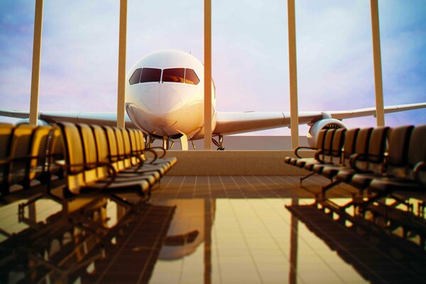 Warten auf das Flugzeug in der Wartehalle