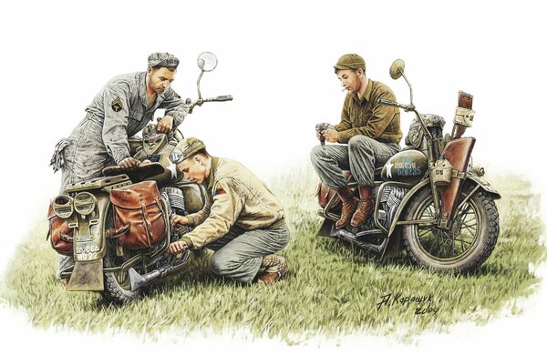 Karaschtschuk-Bild eines deutschen Soldaten auf einem Motorrad