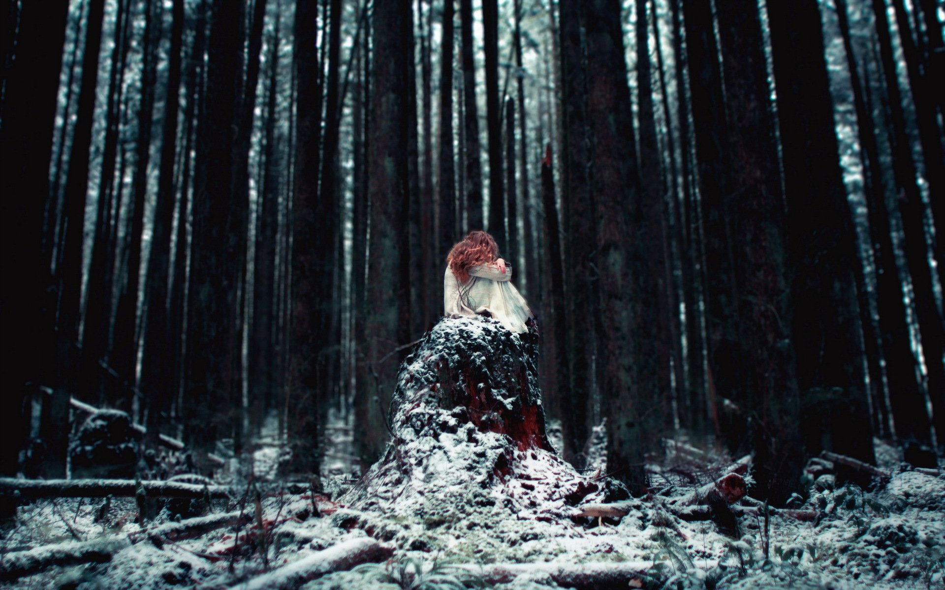 girl forest snow