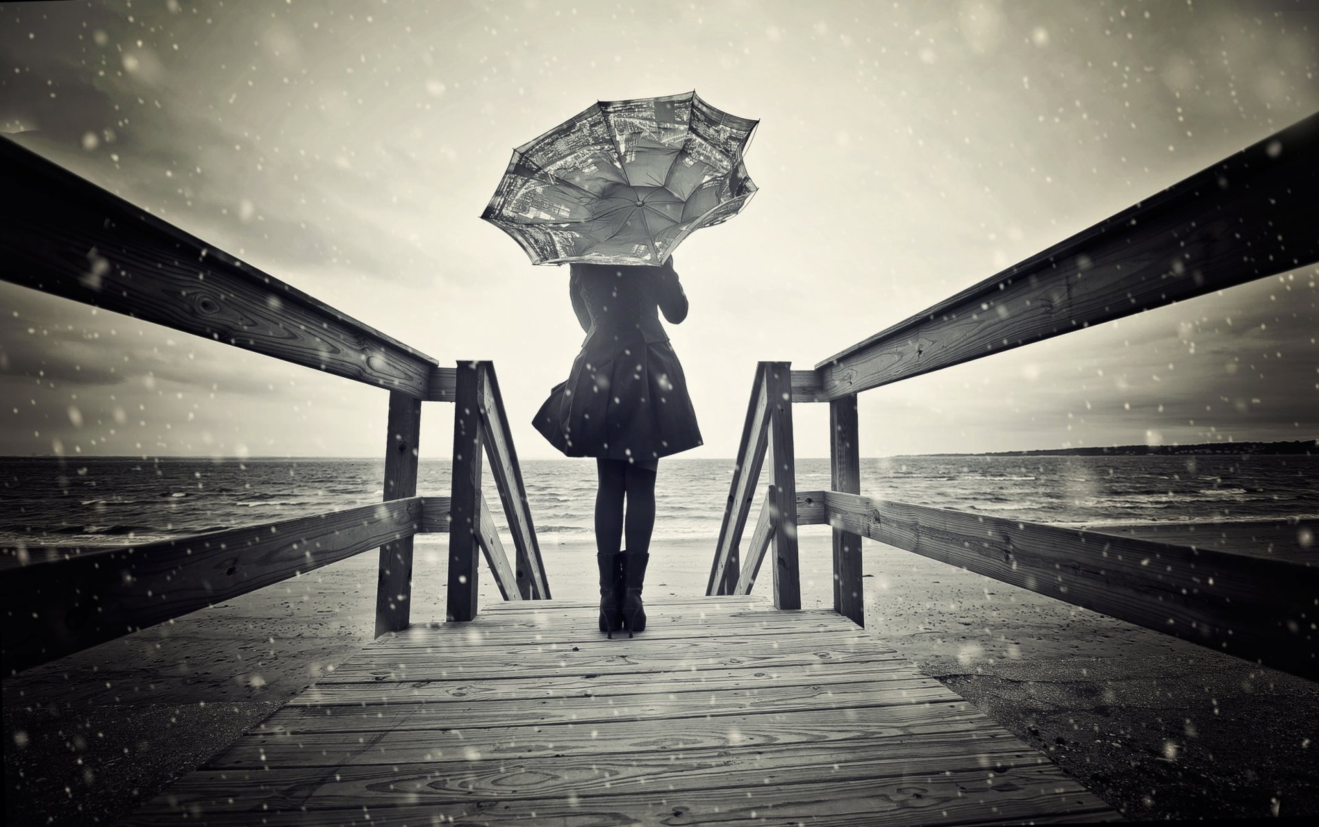 girl umbrella snow wind h b