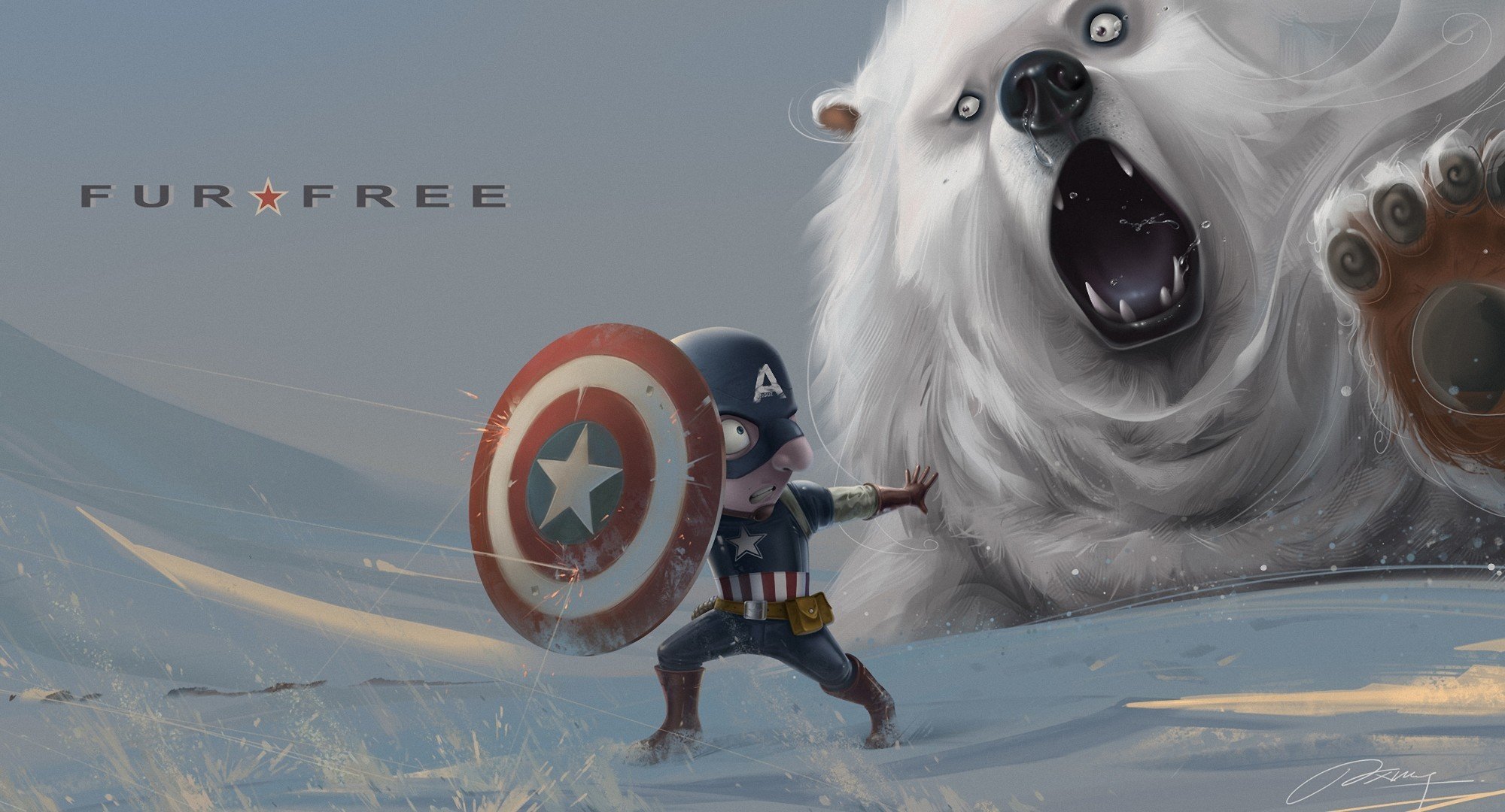 kunst schnee bär captain america schild