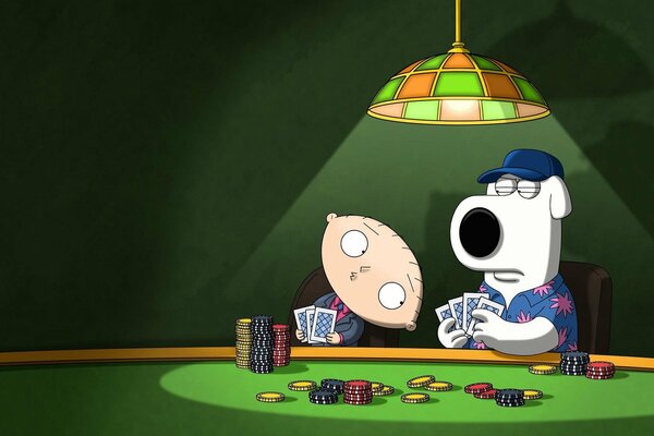 Griffin and the dog are playing poker
