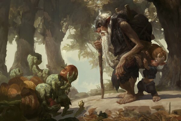 Goblins and an old man with a boy