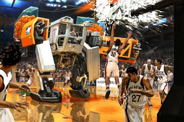 Basketball game with robots