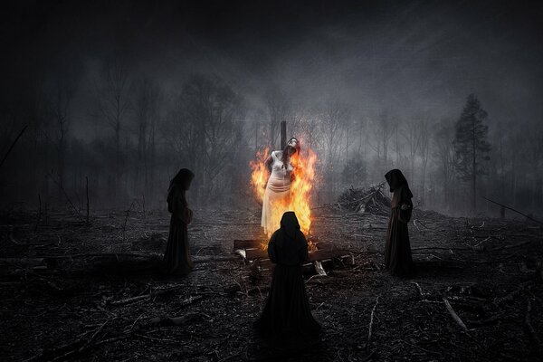 A witch s ritual in the night