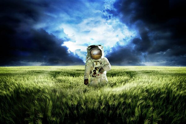 Feld Wiese Himmel und Astronaut