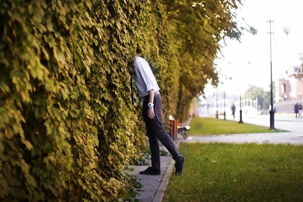 Photo shoot of a guy on the street with wild grapes