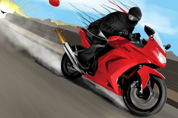 Ниндзя на мотоцикле с воздушным шариком