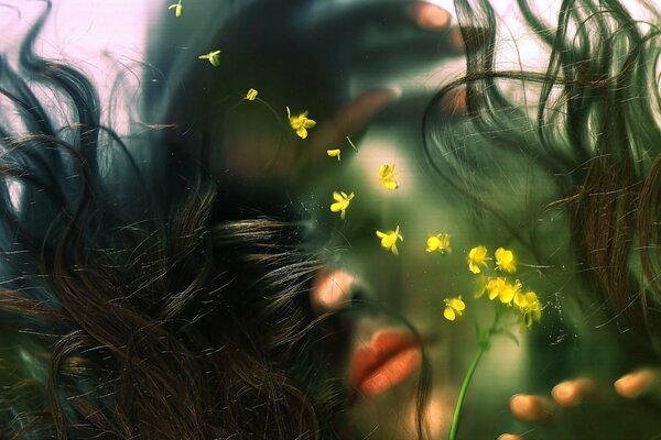 Girl with flowers in the water