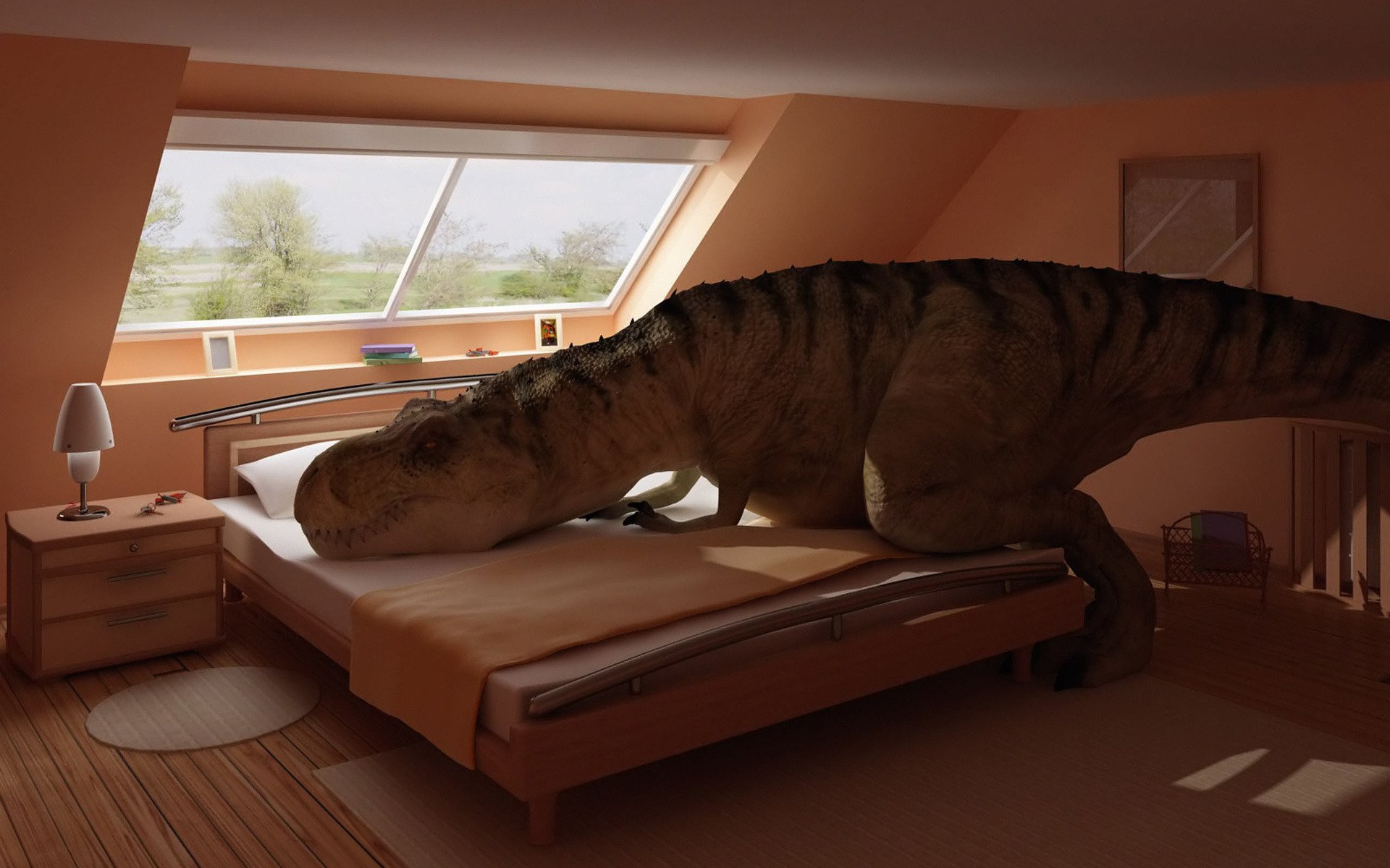 dinosaurier ruhen schlafzimmer bett zimmer innenraum aus