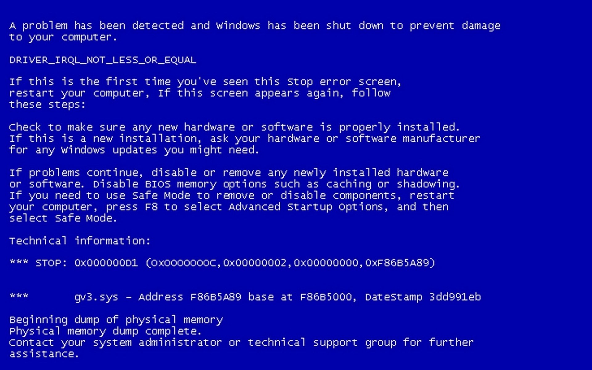 bsod minimalismo schermo blu