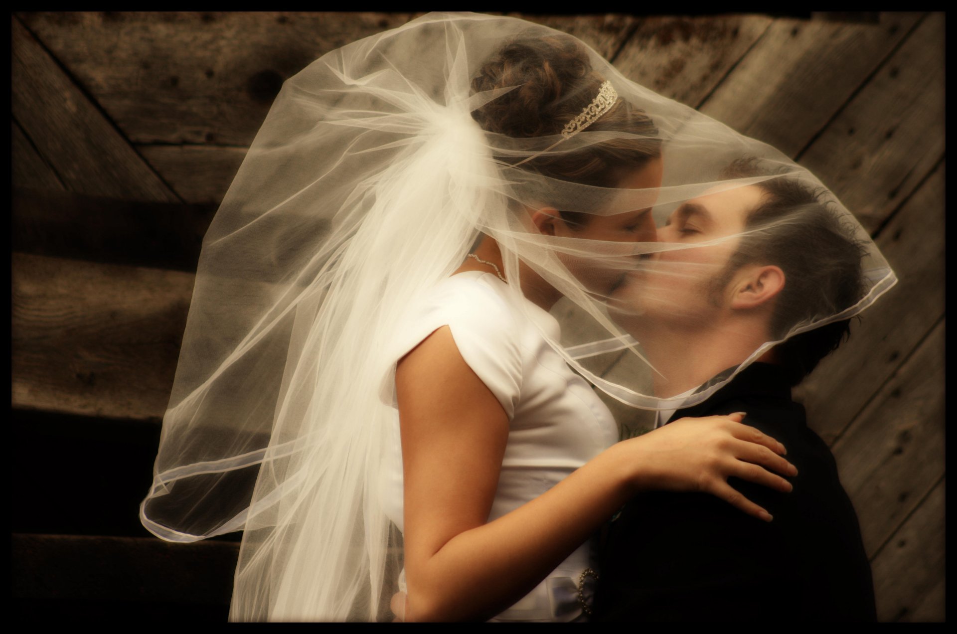 wedding bride kiss veil