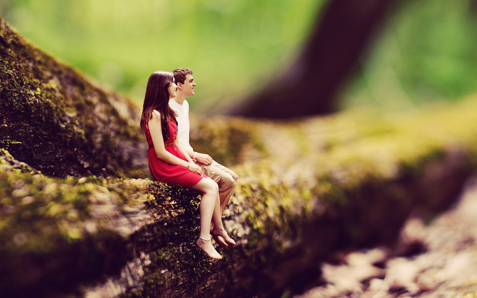 girl guy nature tilt-shift