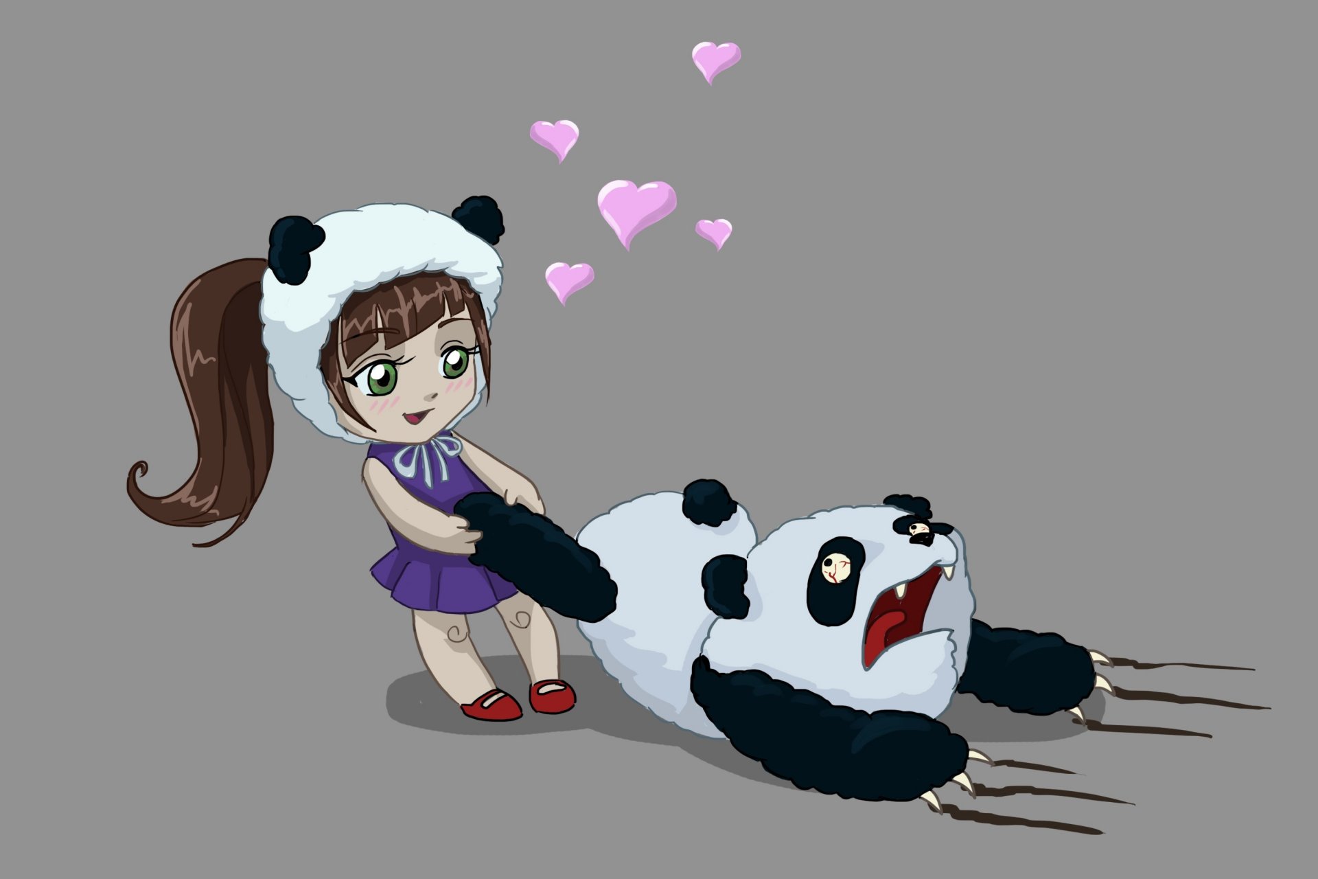 art fille panda ours coeurs amour horreur pauvre panda