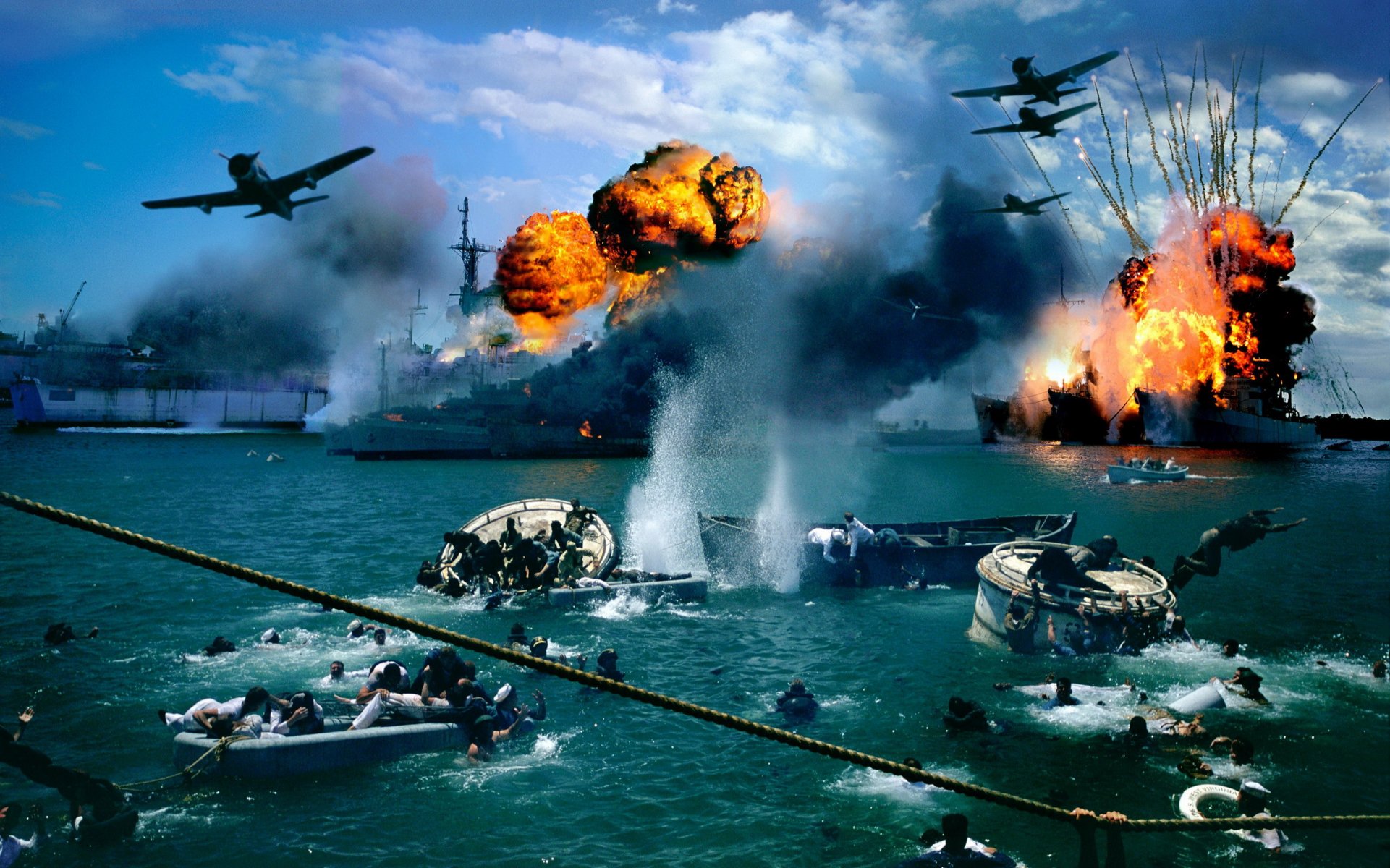 drawing pearl harbor pearl harbor attack attack war ships sailors shots explosions boat