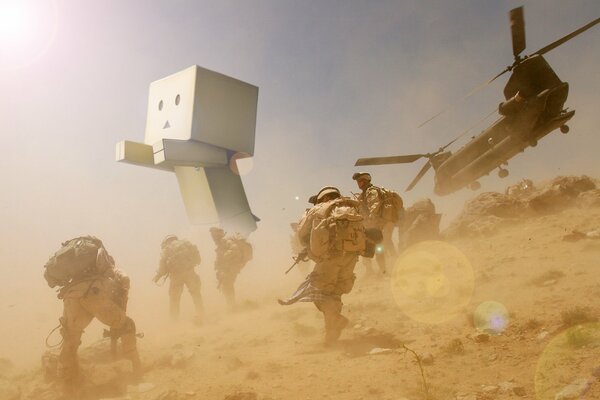 War with Cardboard man attack in the desert