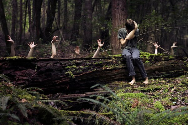 A lonely guy in the woods alone with his fear