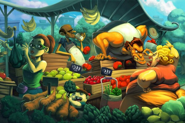 Vegetable market with evil sellers