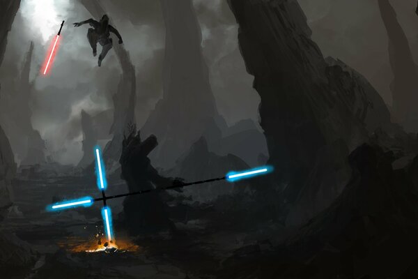 Battle with lightsabers drawn