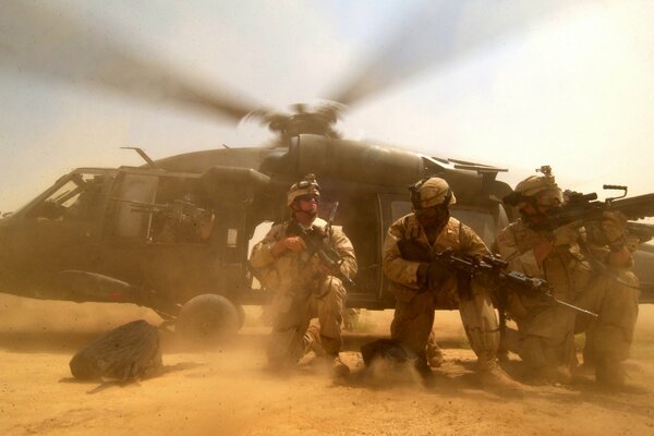 Landing of soldiers in the desert