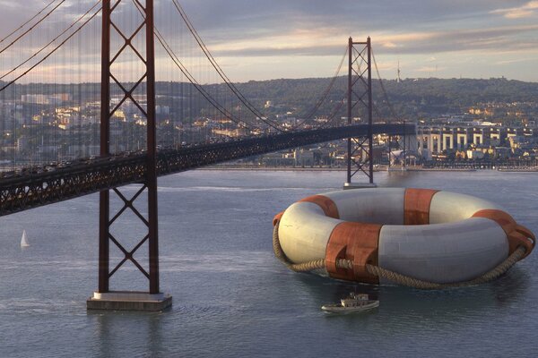 Behind the bridge is a city under the bridge circle