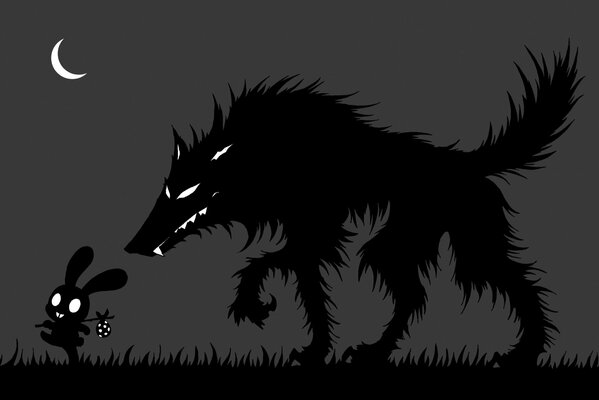 En la noche, el lobo quiere atrapar una liebre