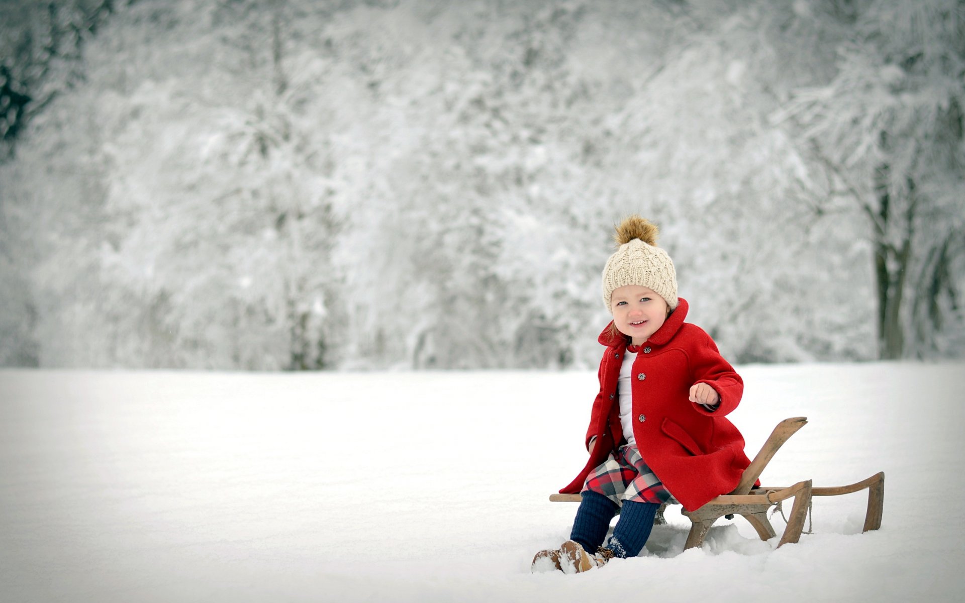 girl sled winter mood