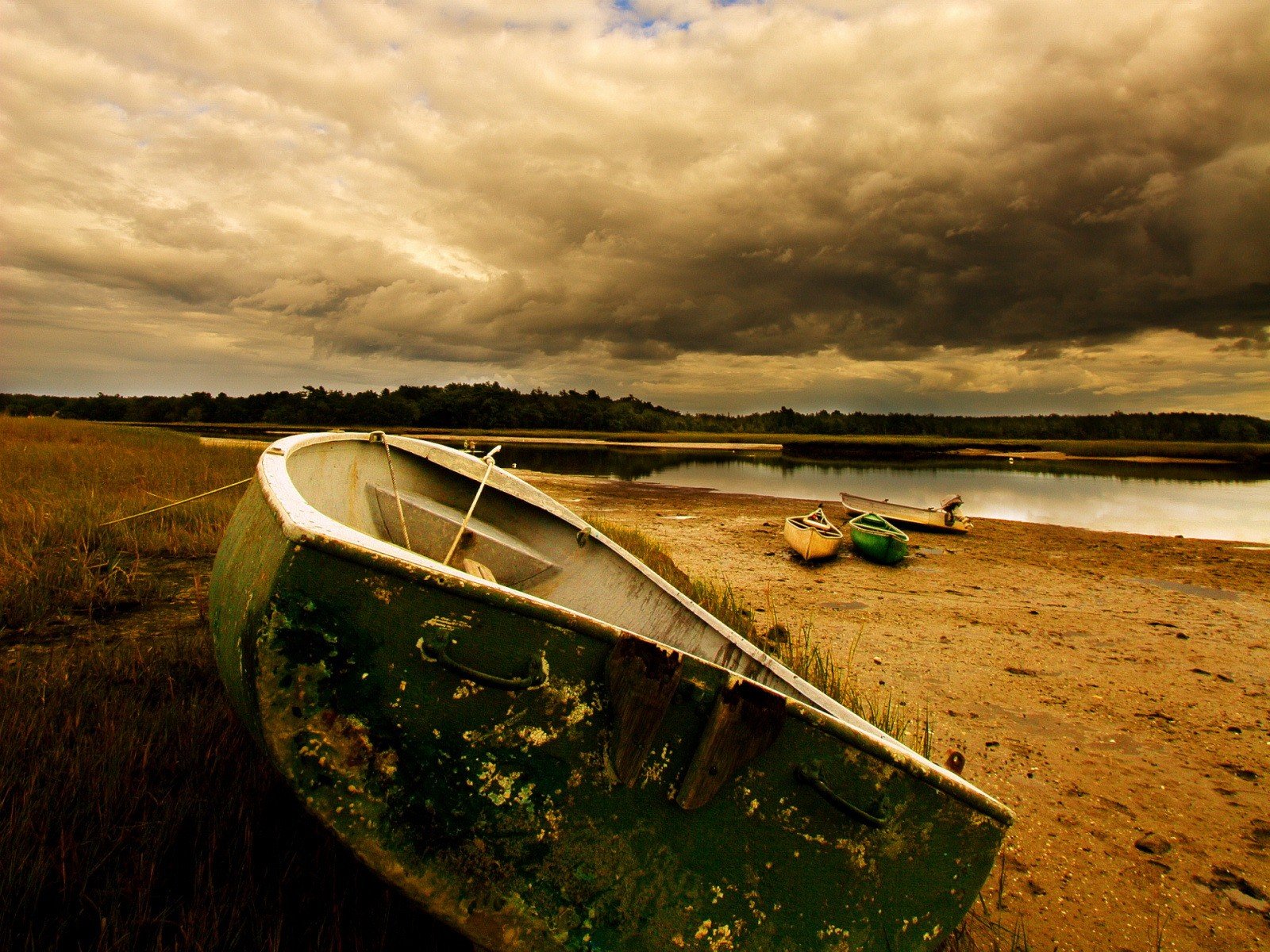 boot sand fluss wolken