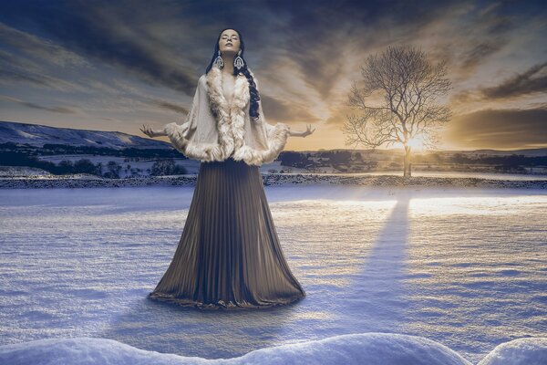 A beautiful northerner on a snow-covered field