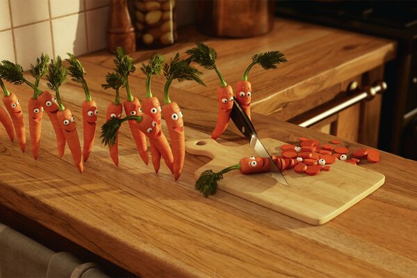 Dance of cheerful orange carrots