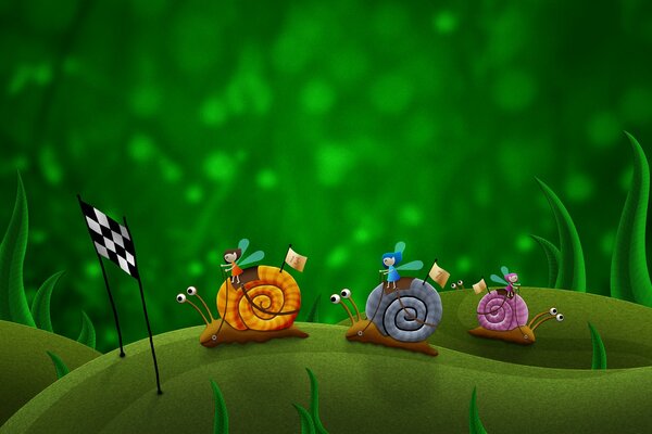 Course d escargots dans le parc vert