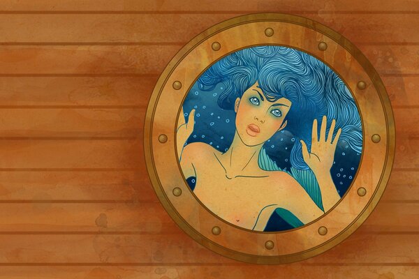 Mermaid in the porthole drawing