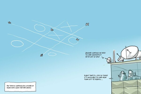 Humorous cartoon with airplanes