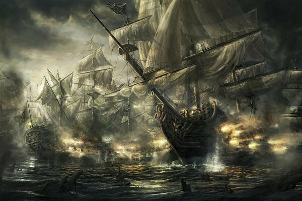 Art sailing ships go on the attack