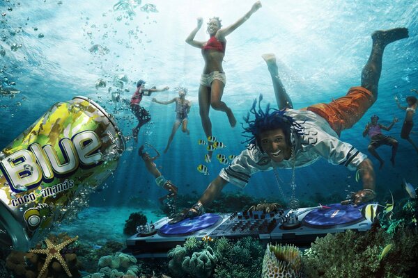 Dancing without scuba gear underwater with a DJ