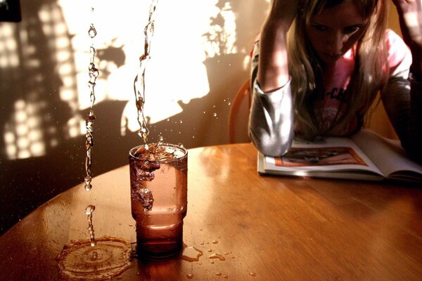 The girl is angry, she got all the water this calmness