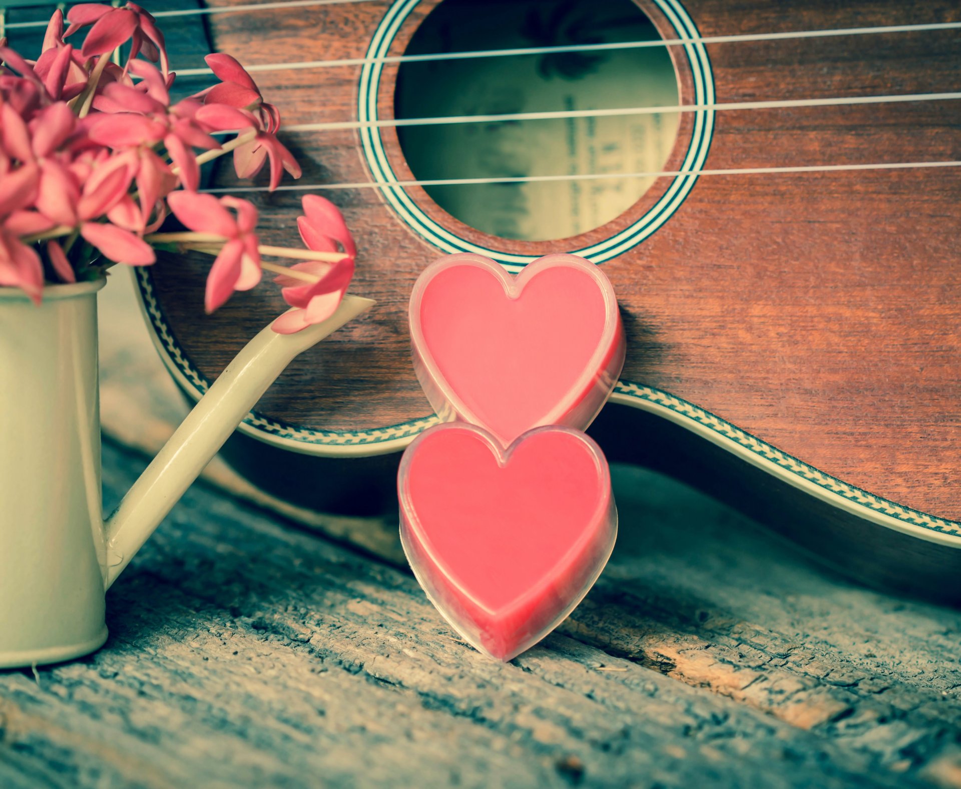 vintage amour romantique coeur du ukulélé de fleurs