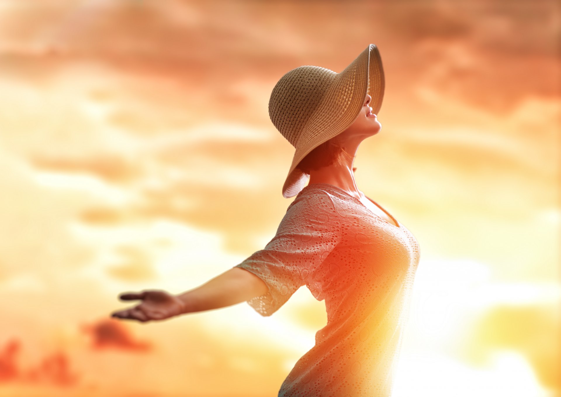 la liberté coucher de soleil un chapeau une femme