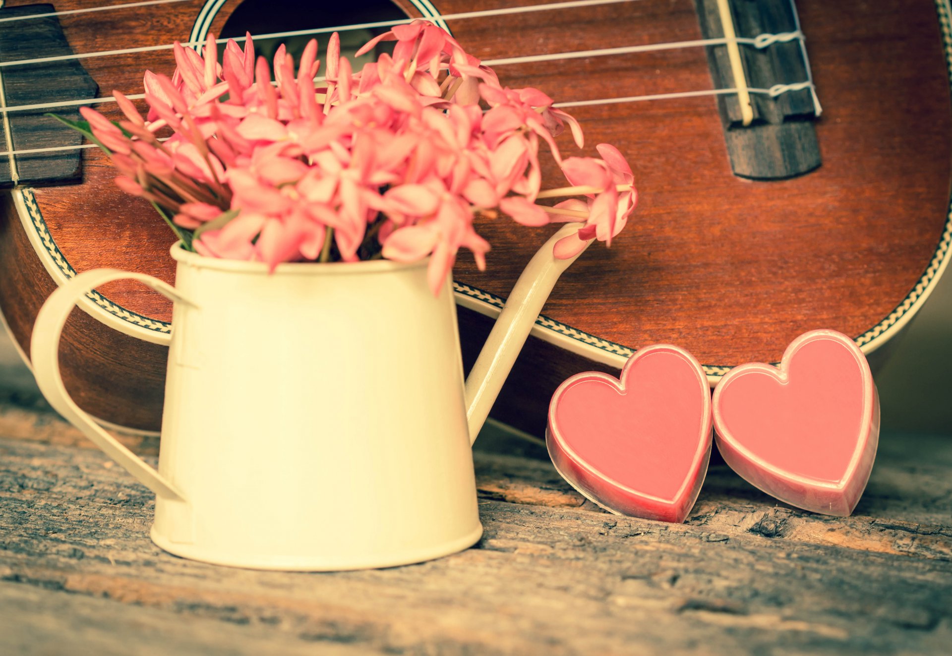 vintage amour romantique coeur ukulélé fleurs