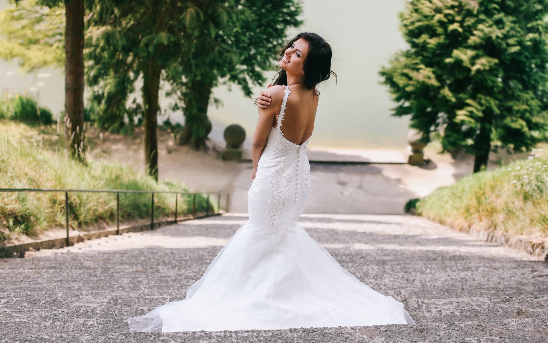 aurela skandaj wedding dress dress cleavage mood stair