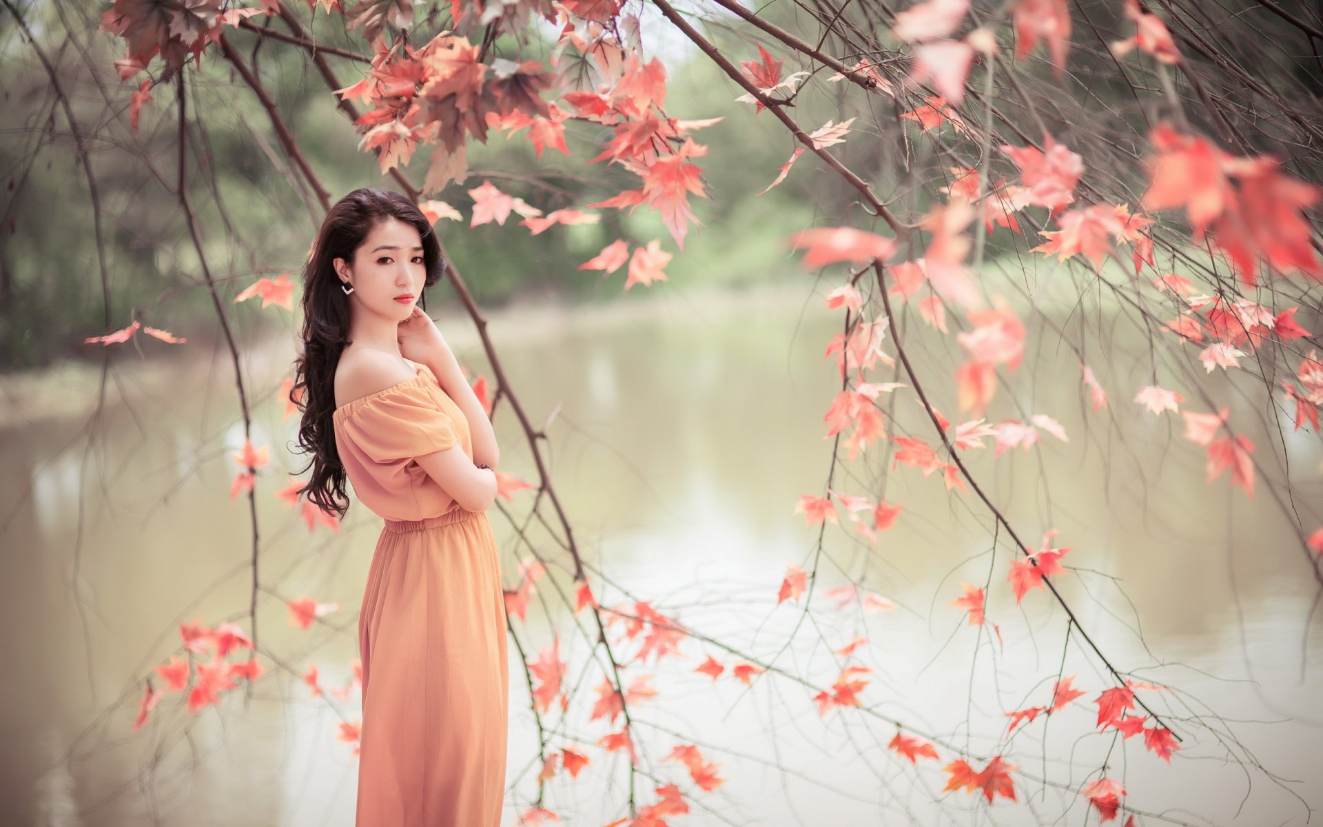 девушка азиатка природа красота