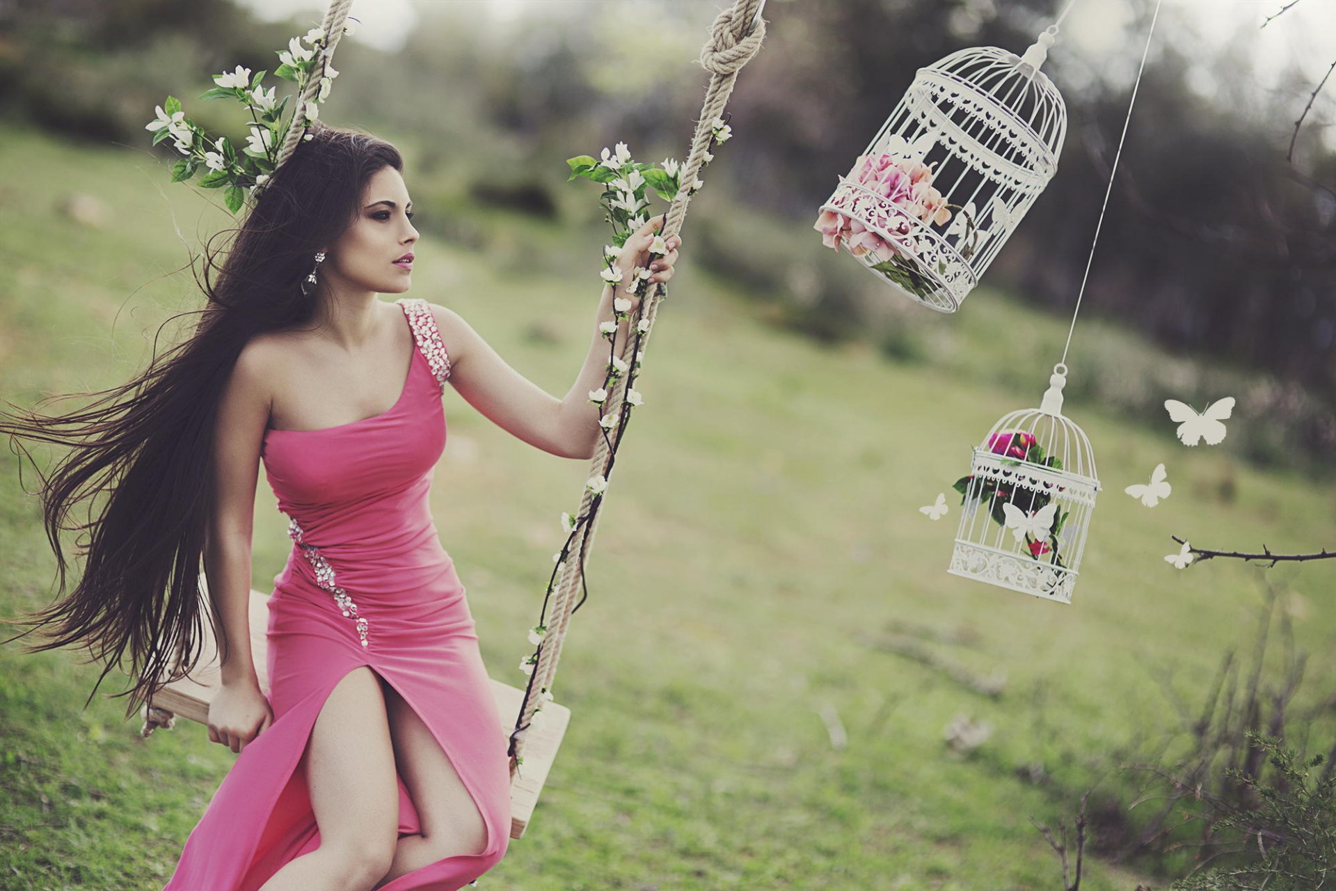 girl brunette the body feet dress pose swing